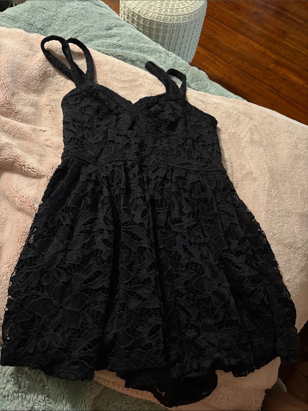 Material Girl Black Lace Mini Dress with Double Straps